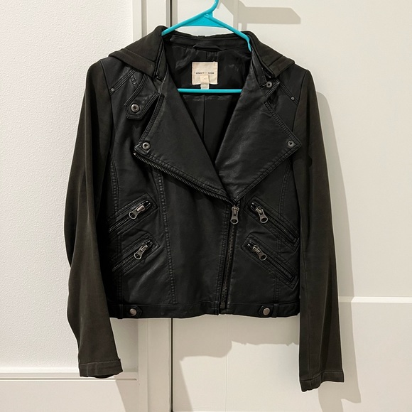 Urban Outfitters Jackets & Blazers - Silence + Noise Urban Outfitters Black Leather Jacket w Hoodie S